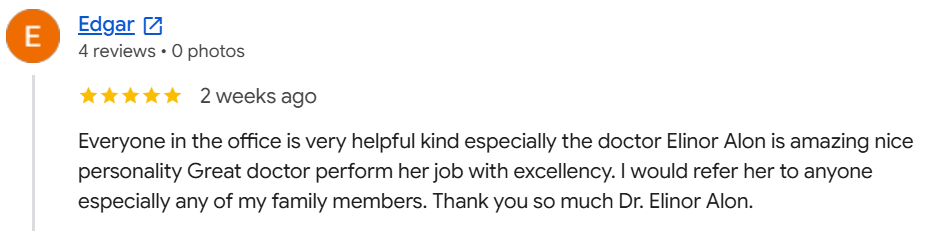 Dr. Elinor Alon - Google Patient Review - Edgar