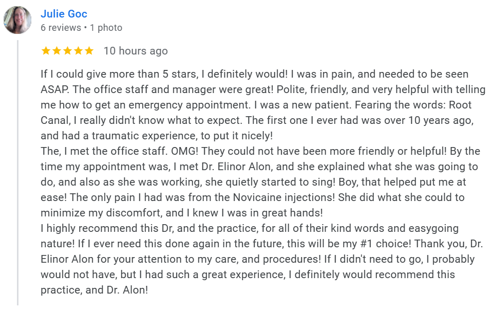 Dr. Elinor Alon - Google Patient Review - Julie Goc