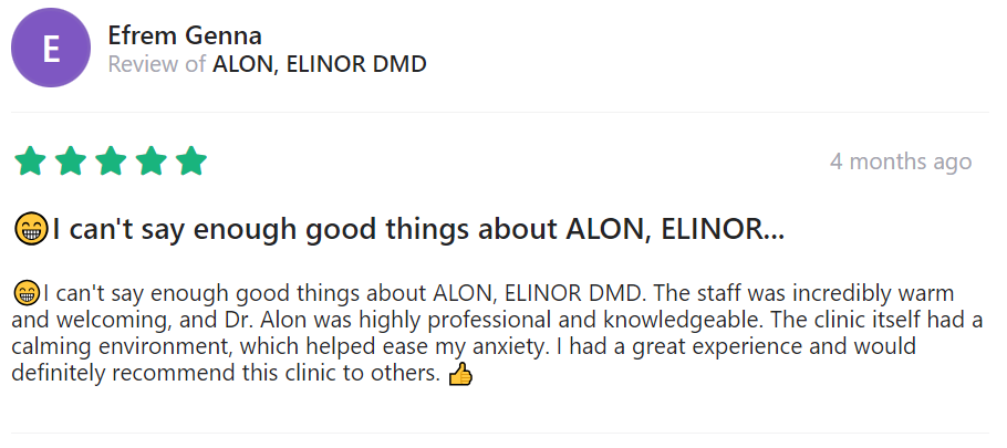 Dr. Elinor Alon -Trustburn Patient Review - Efrem Genna