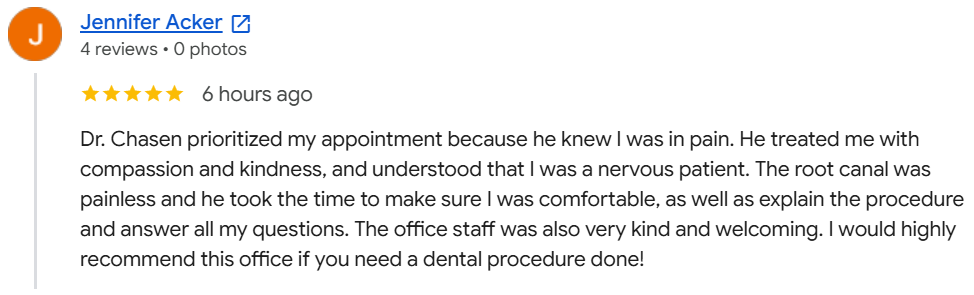 Dr. Joel Chasen - Google Patient Review - Jennifer Acker