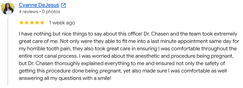 Dr. Joel Chasen - Google Patient Review - Cyanne DeJesus