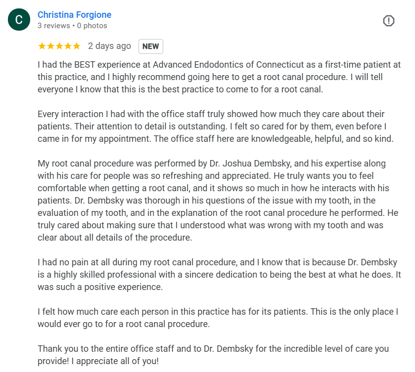 Dr. Joshua Dembsky - Google Patient review - Chirstina Forgione
