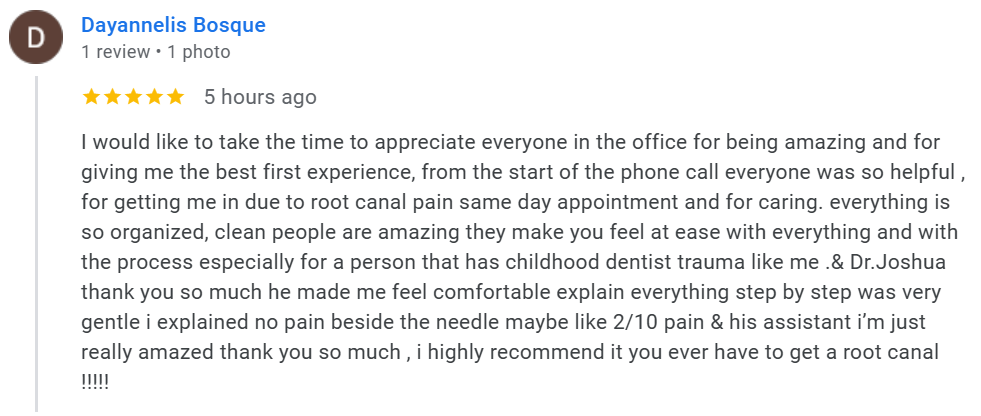 Dr. Joshua Dembsky - Google Patient review - Dayanellis Bosque