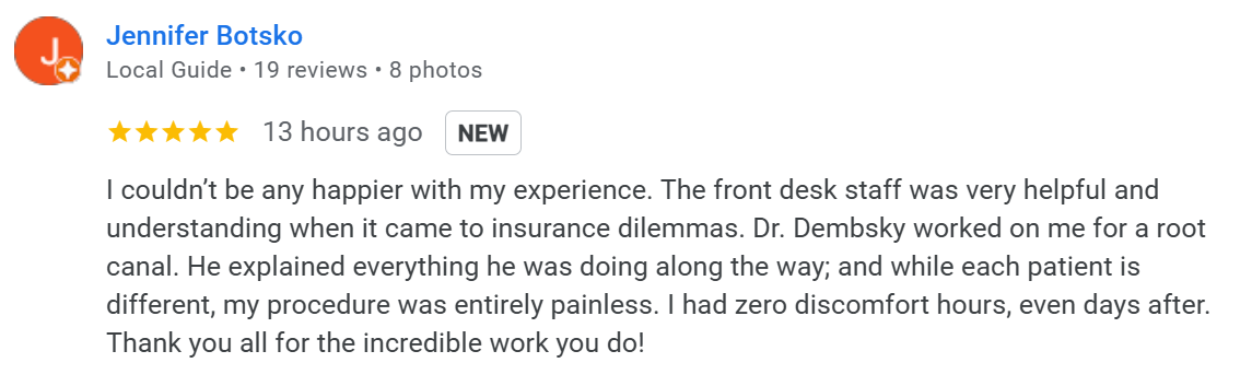 Dr. Joshua Dembsky - Google Patient review - Jennifer Botsko