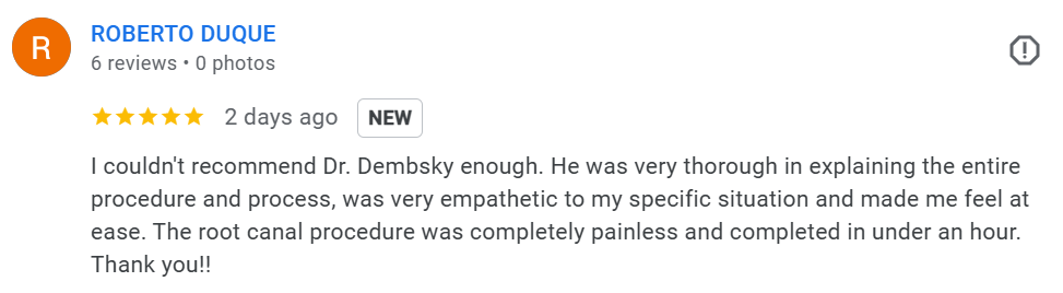 Dr. Joshua Dembsky - Google Patient review